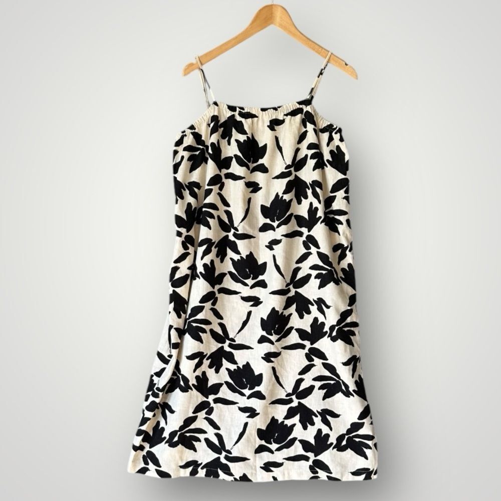 a new day Black and White Leaf Print Midi Dress